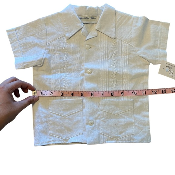 Little Kids Wear Cuban Guayabera Button Up Short Sleeve White Shirt Kids-NWT - Picture 9 of 9